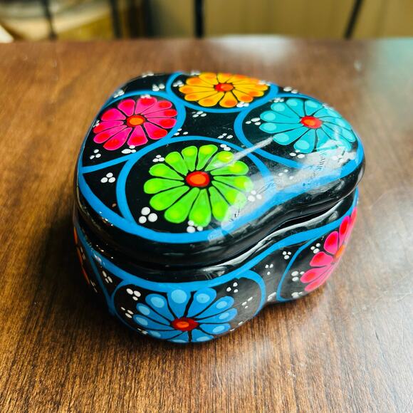 Hand Painted Terracotta Trinket box Colorful Celestial Oval Mat Finish Mexican - Picture 5 of 10